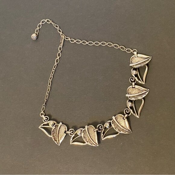 SARAH COVENTRY SAC NECKLACE VINTAGE RETRO SILVER TONE LEAF LEAVES COLLAR 18” - Picture 4 of 7